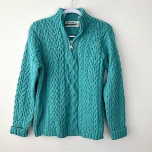 Aran Crafts Teal Cable Knit Sweater